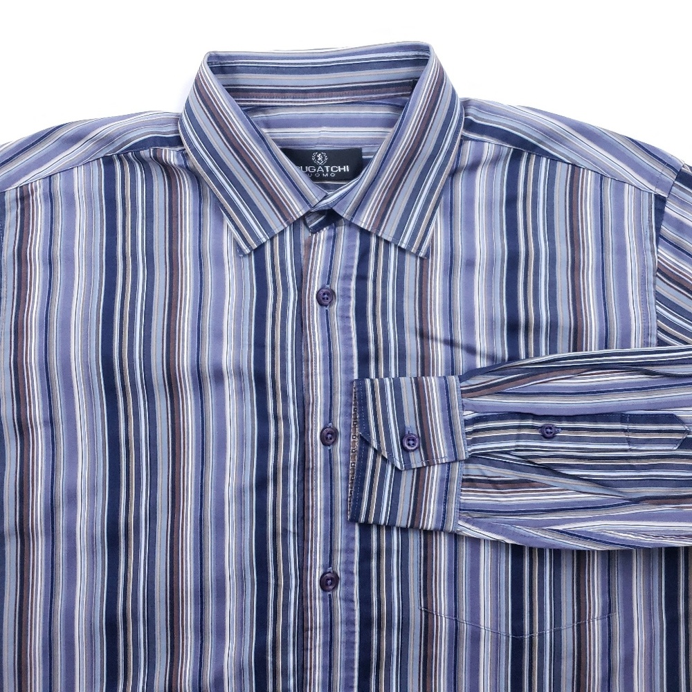 Bugatchi Uomo Blue Striped Button Front Shirt